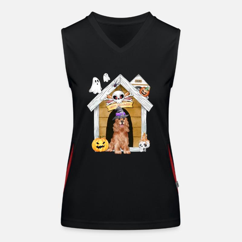 Halloween Cocker Spaniel Dog Witch - Women's Functional Contrast Tank Top - black/red