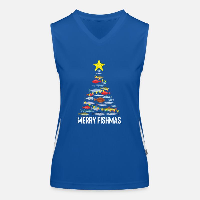 Joyeux Fishmas Drôle de poisson Pêche de Noël Noël Débardeur respirant contrasté Femme