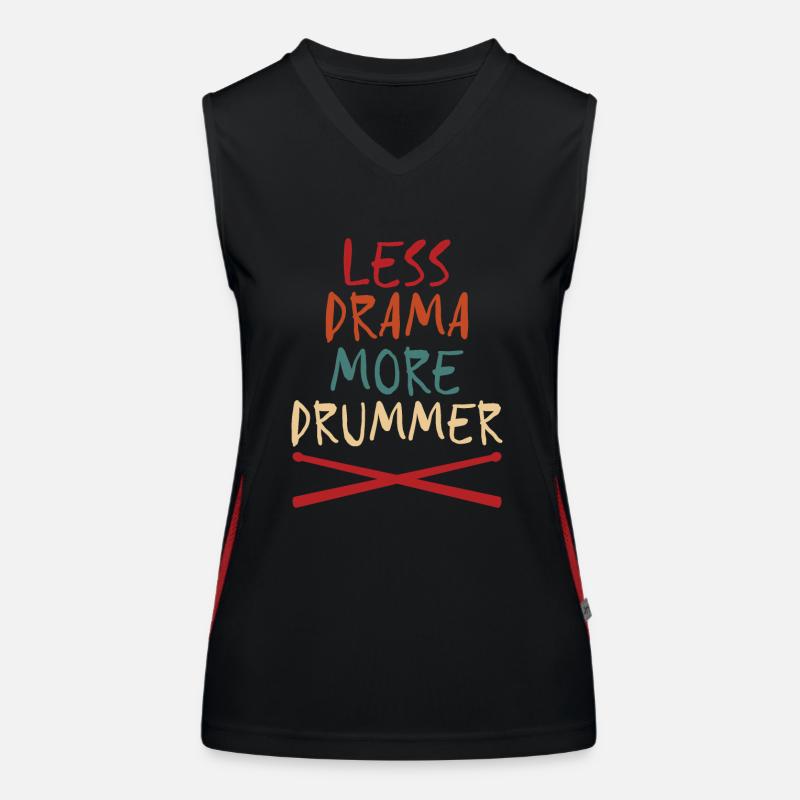 Moins de drame Plus de batteur Drumsticks Cool Drummer Débardeur respirant contrasté Femme