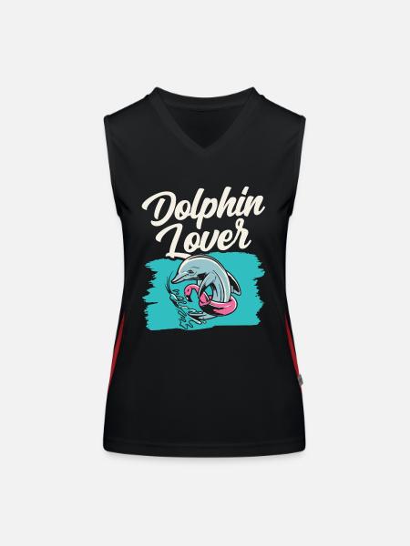 Amoureux des dauphins Dauphins Dauphins Dauphins - Débardeur respirant contrasté Femme - noir/rouge - Devant