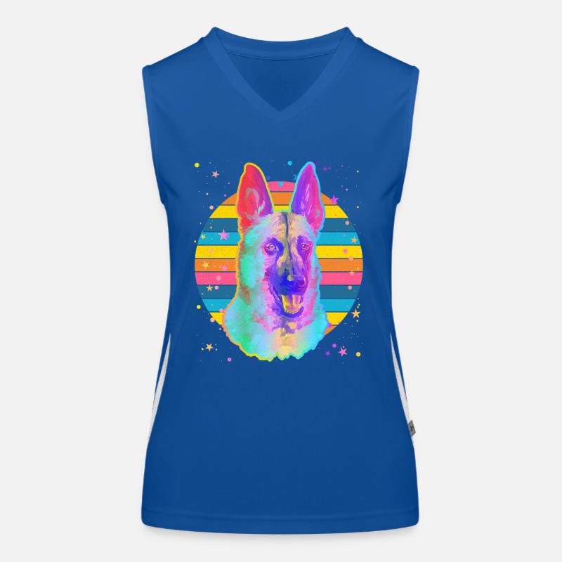 Belgischer Malinois Hund Regenbogen Space Schwarz Funktionelles Kontrast-Tank Top für Frauen