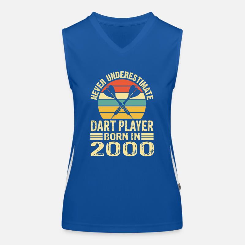 Never Underestimate Dart Player Born In 2000 Funktionelles Kontrast-Tank Top für Frauen