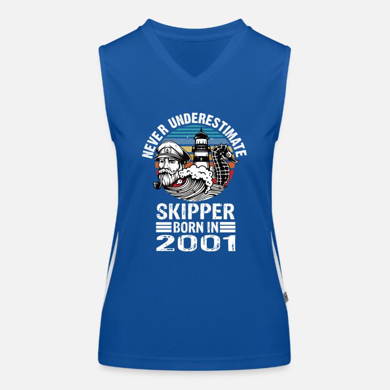 Never Underestimate Skipper born in 2001 Funktionelles Kontrast-Tank Top für Frauen