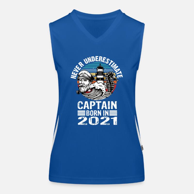 Never Underestimate Captain born in 2021 Funktionelles Kontrast-Tank Top für Frauen