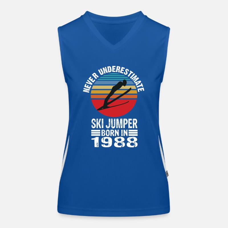 Never Underestimate Ski Jumper born in 1988 Women's Functional Contrast Tank Top