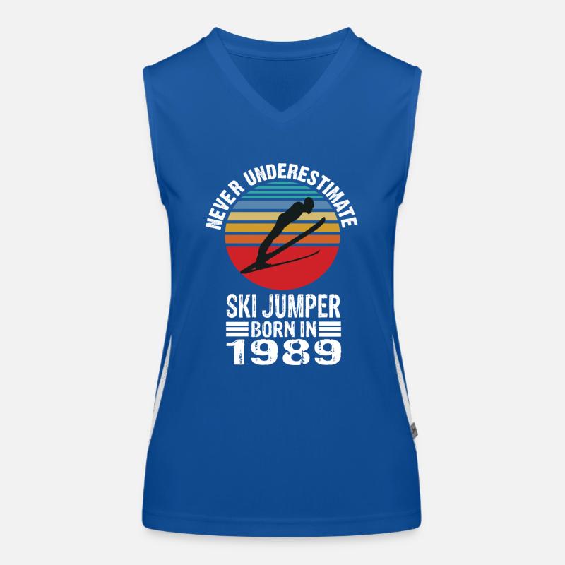 Never Underestimate Ski Jumper born in 1989 Women's Functional Contrast Tank Top