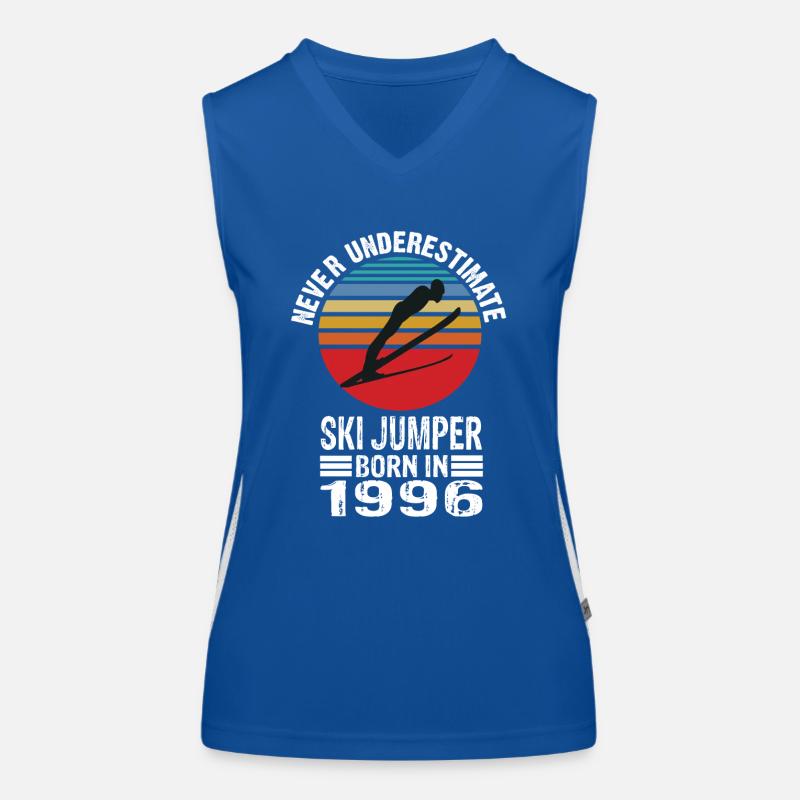 Never Underestimate Ski Jumper born in 1996 Funktionelles Kontrast-Tank Top für Frauen