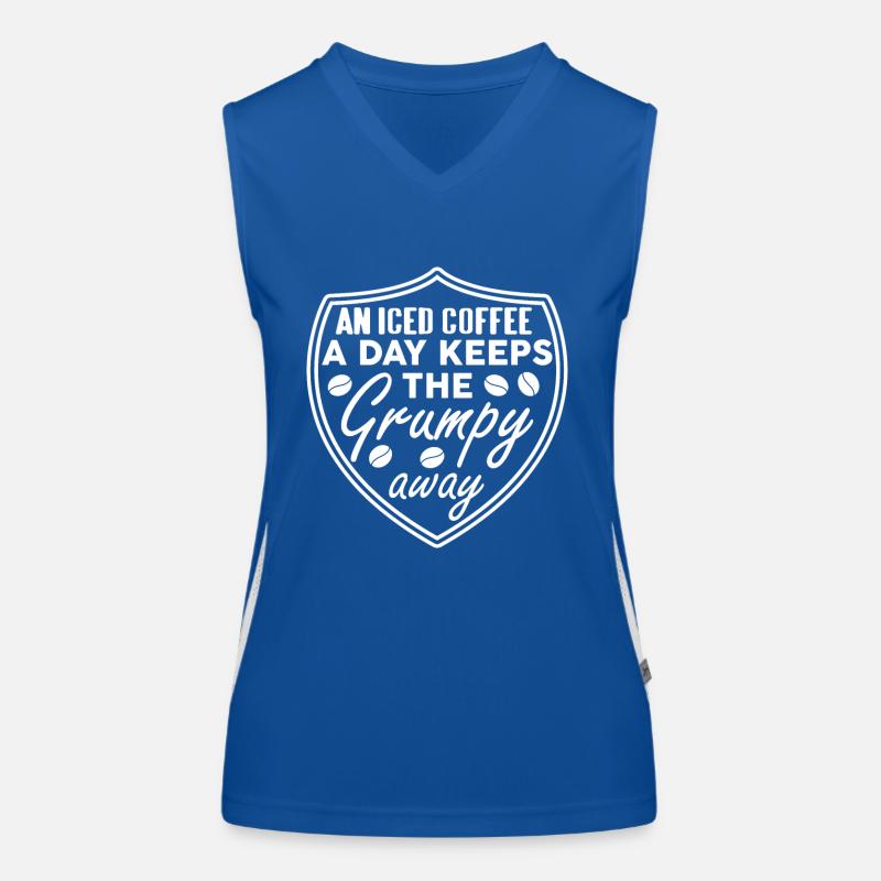 An iced coffee a day keeps the grumpy away Women's Functional Contrast Tank Top