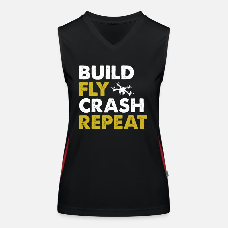 Drone Pilot Build Fly Crash Repeat Quadcopter Raci Débardeur respirant contrasté Femme