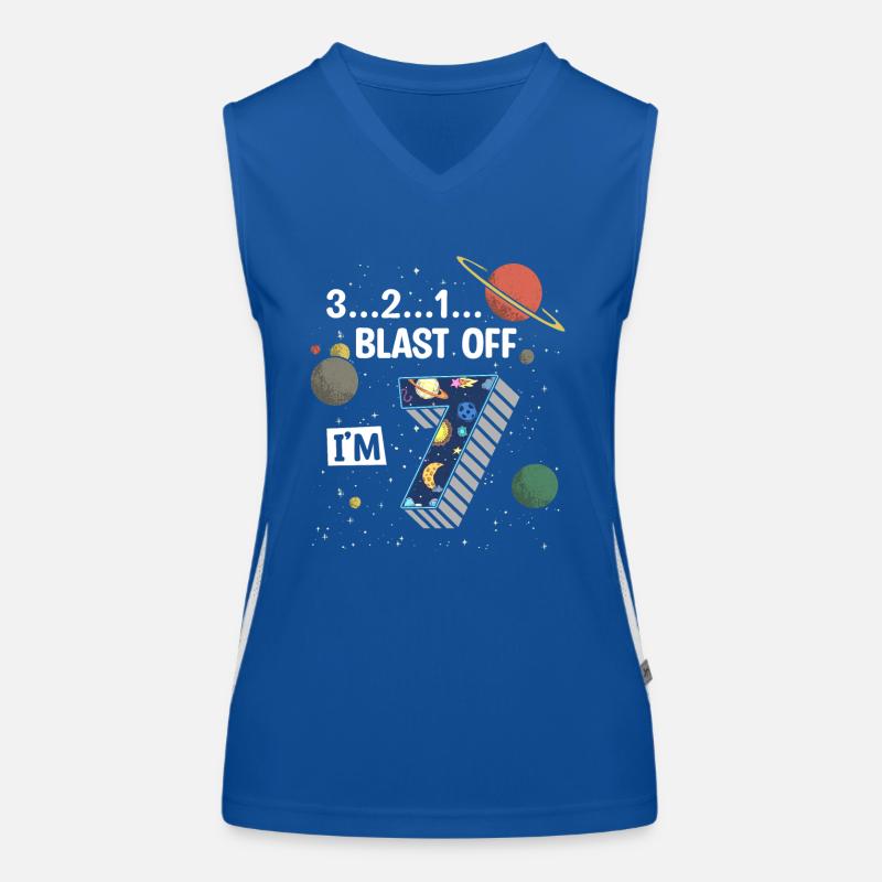 Blast Off I am 7 years old, 7th birthday Women's Functional Contrast Tank Top