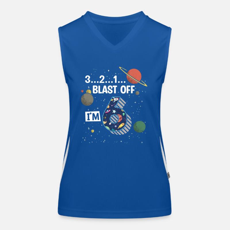 Blast Off I am 6 years old, 6th birthday Women's Functional Contrast Tank Top