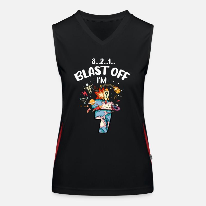 Blast Off Ich Bin 7 Jahre Alt, 7. Geburtstag Funktionelles Kontrast-Tank Top für Frauen