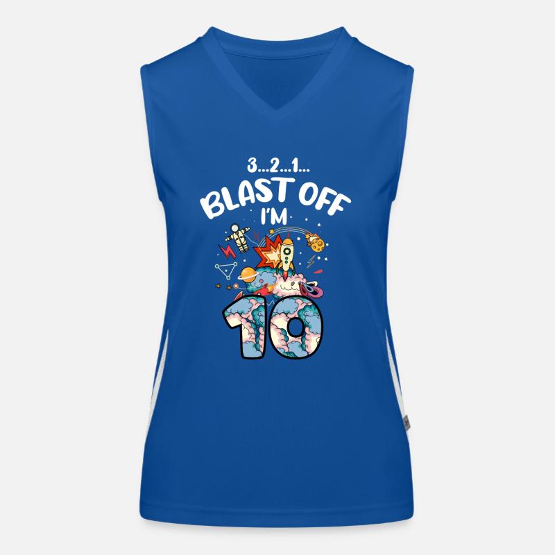 Blast Off I am 10 years old, 10th birthday Women's Functional Contrast Tank Top