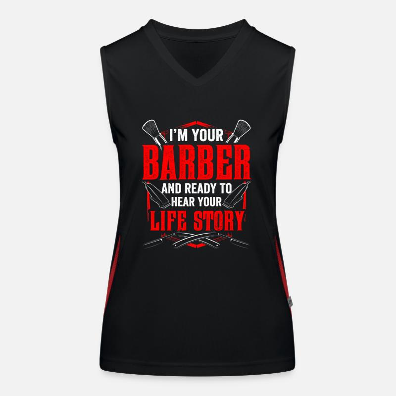 Barbier Und Bereit Ihre Lebensgeschichte Zu Hören Funktionelles Kontrast-Tank Top für Frauen