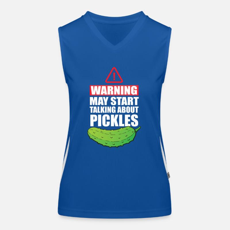 Warning May Start Talking About Pickles Funktionelles Kontrast-Tank Top für Frauen