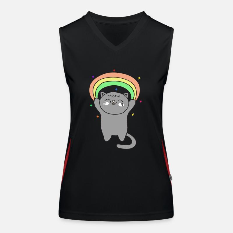 Süße Katze mit Regenbogen Funktionelles Kontrast-Tank Top für Frauen