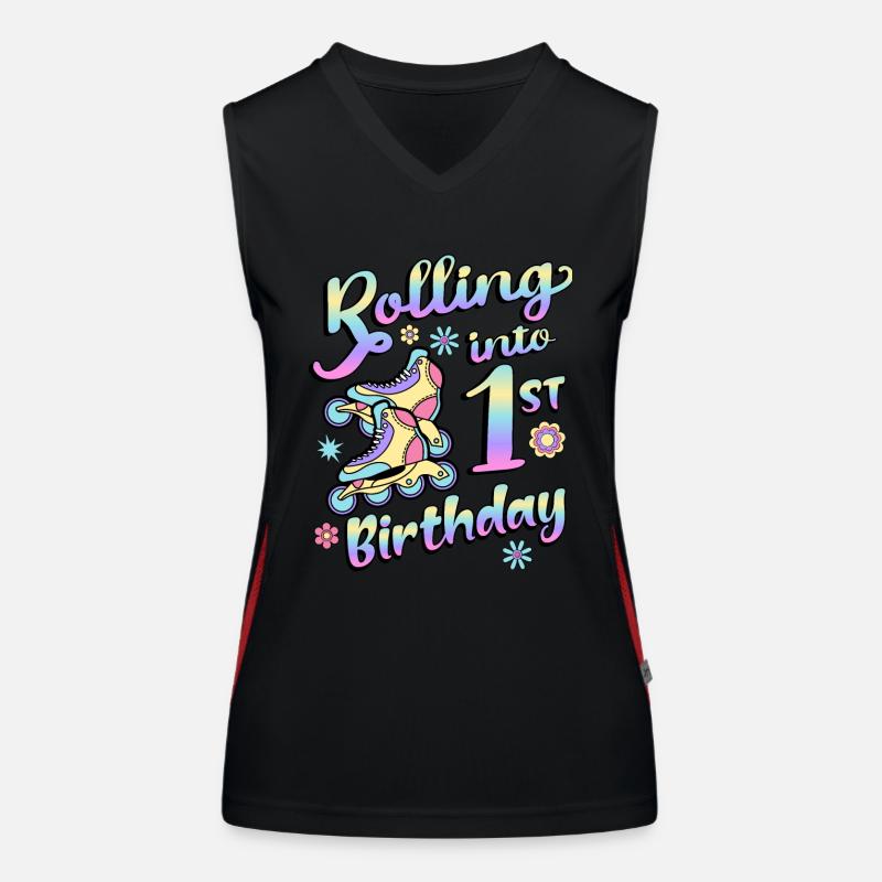 Rolling Into 1st Birthday Roller Skater Inline Funktionelles Kontrast-Tank Top für Frauen