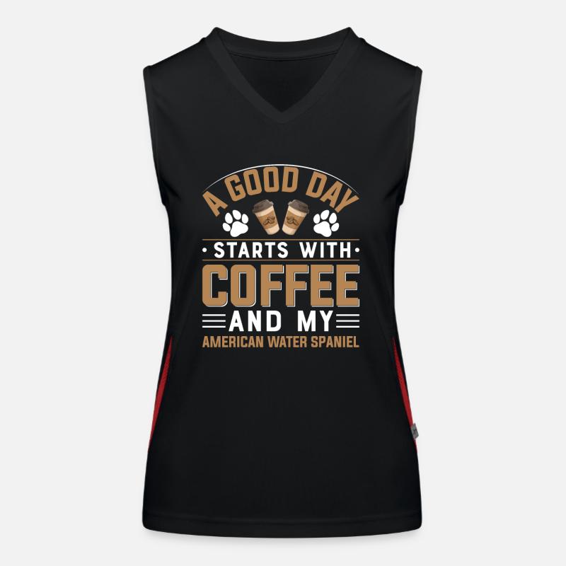 American Water Spaniel Coffee Drinking Dog Women's Functional Contrast Tank Top
