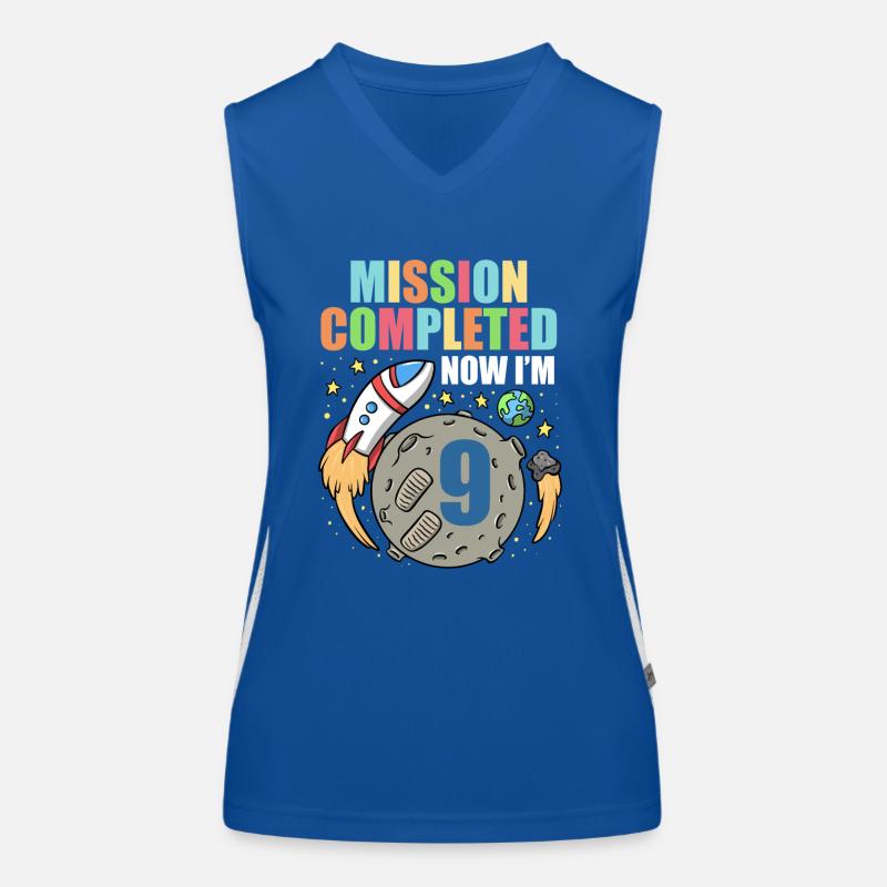 Space Birthday 9 Astronaut Planets Rocket Ship Women's Functional Contrast Tank Top