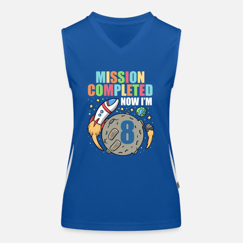 Space Birthday 8 Astronaut Planets Rocket Ship Women's Functional Contrast Tank Top