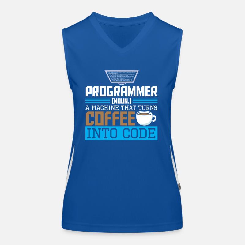 Programmer A machine that turns coffee into code Funktionelles Kontrast-Tank Top für Frauen