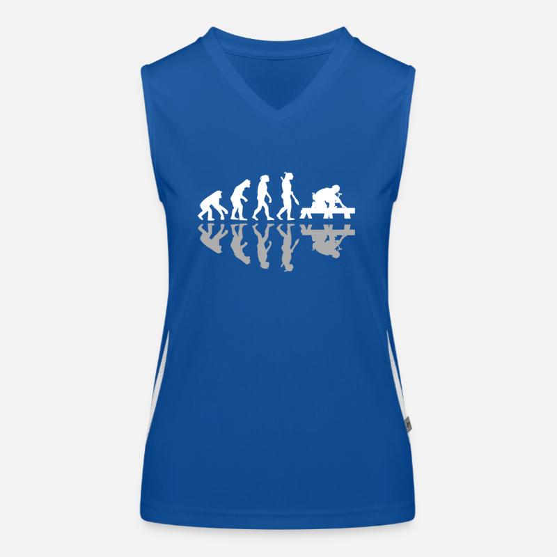 Human Evolution Carpenter Woodworkers Woodworking Funktionelles Kontrast-Tank Top für Frauen