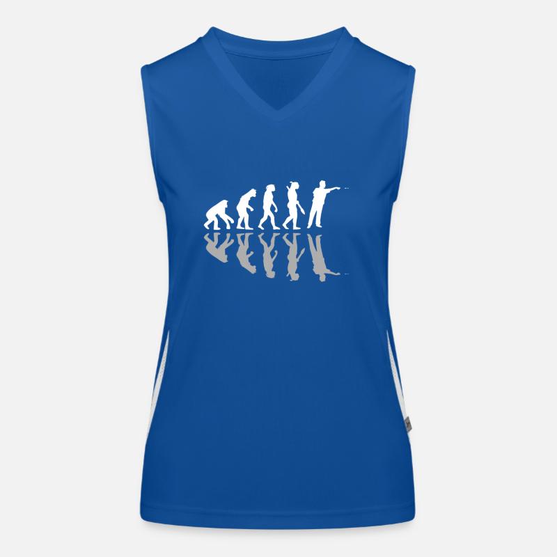 Funny Human Evolution Dart Player Dartboard Darts Funktionelles Kontrast-Tank Top für Frauen