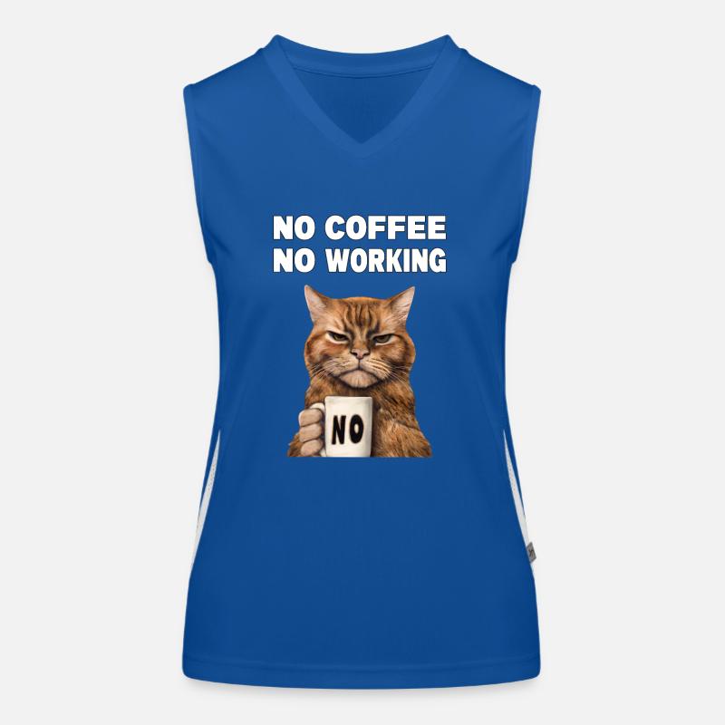 Pas de café pas de travail. Chat grincheux et drôle Débardeur respirant contrasté Femme