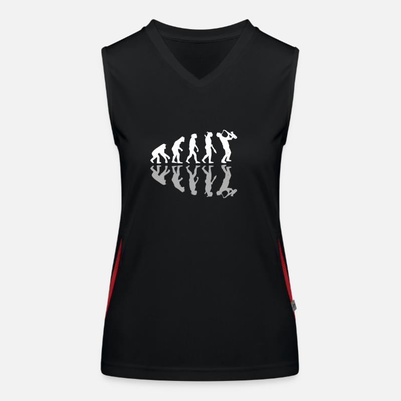 Saxophonist Human Evolution Saxophone Musician Funktionelles Kontrast-Tank Top für Frauen