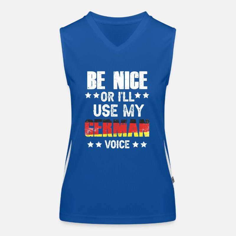 Sei Nett Oder Ich Benutze Meine Deutsche Stimme Funktionelles Kontrast-Tank Top für Frauen