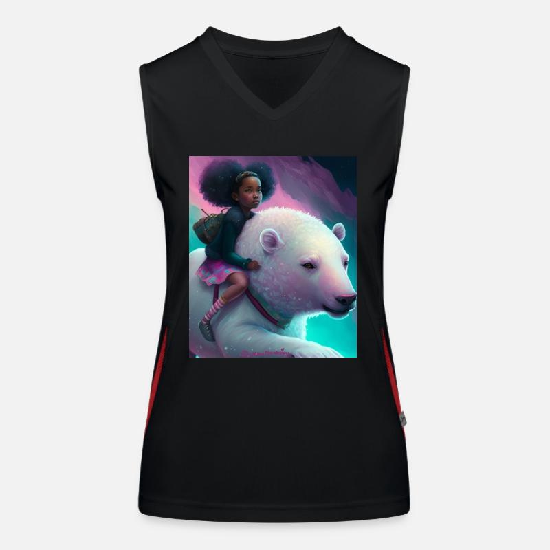 Schwarzes Mädchen reitet auf Eisbär Funktionelles Kontrast-Tank Top für Frauen