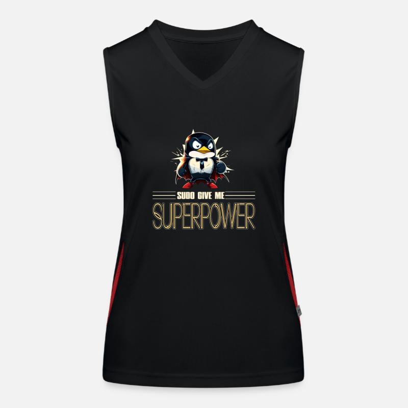 Linux Tux with Sudo Superpower Super-Penguin Funktionelles Kontrast-Tank Top für Frauen