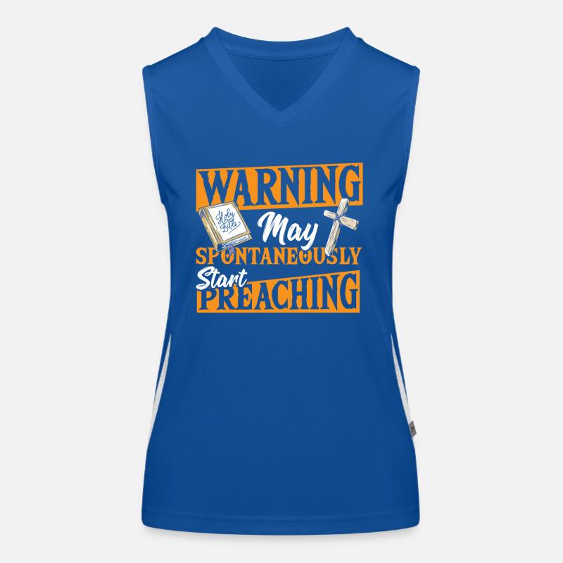 Warning May Spontaneously Start Preaching Pastor Funktionelles Kontrast-Tank Top für Frauen