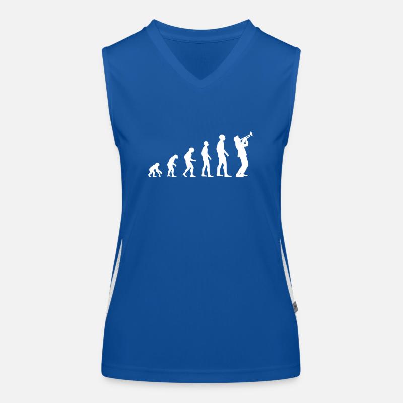 Evolution Trompete Mann Humor Trompeter Funktionelles Kontrast-Tank Top für Frauen