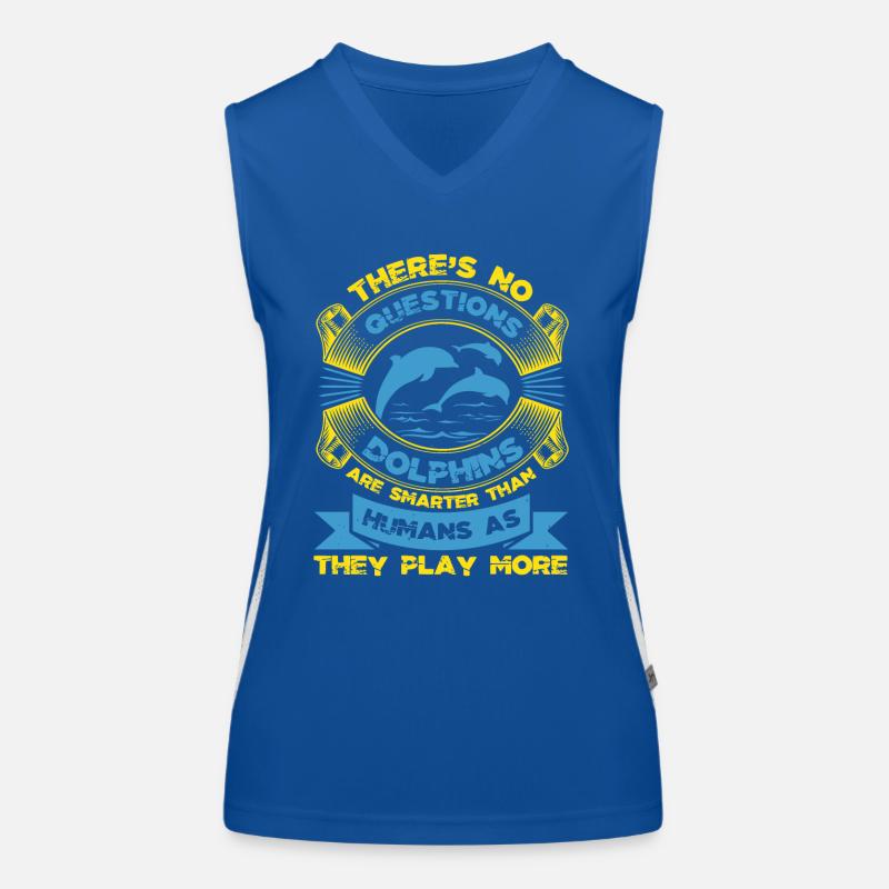 THERE S NO QUESTIONS DOLPHINS HUMANS AS THAY PLAY Women's Functional Contrast Tank Top