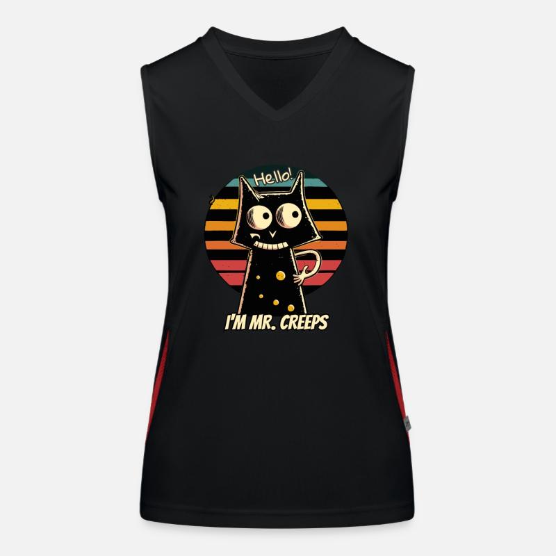 creepy cat in retro style Women's Functional Contrast Tank Top