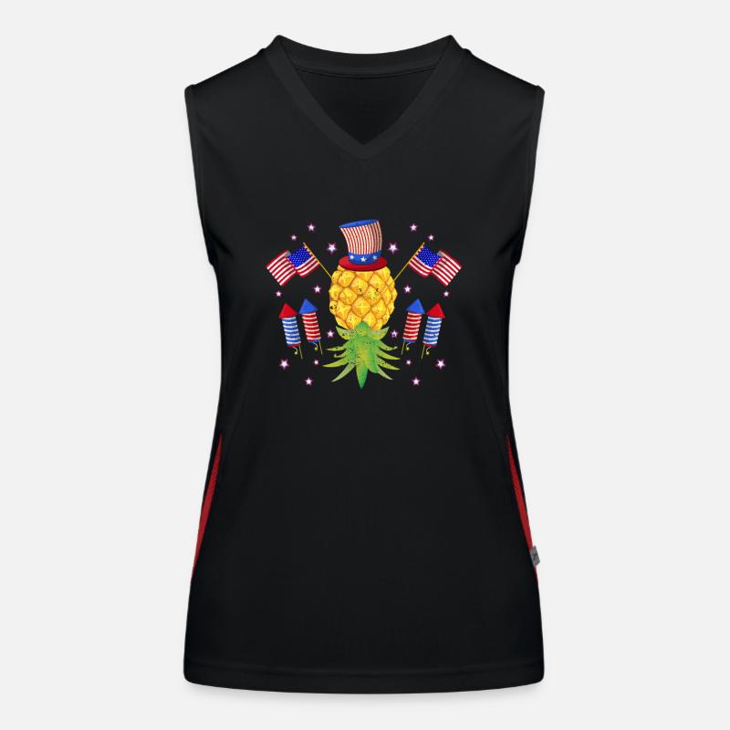 Upside Down Pineapple Swinger Power July 4 US Flag Women's Functional Contrast Tank Top
