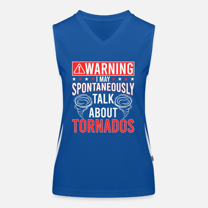 Warning May Spontaneously Talk About Tornados Funktionelles Kontrast-Tank Top für Frauen