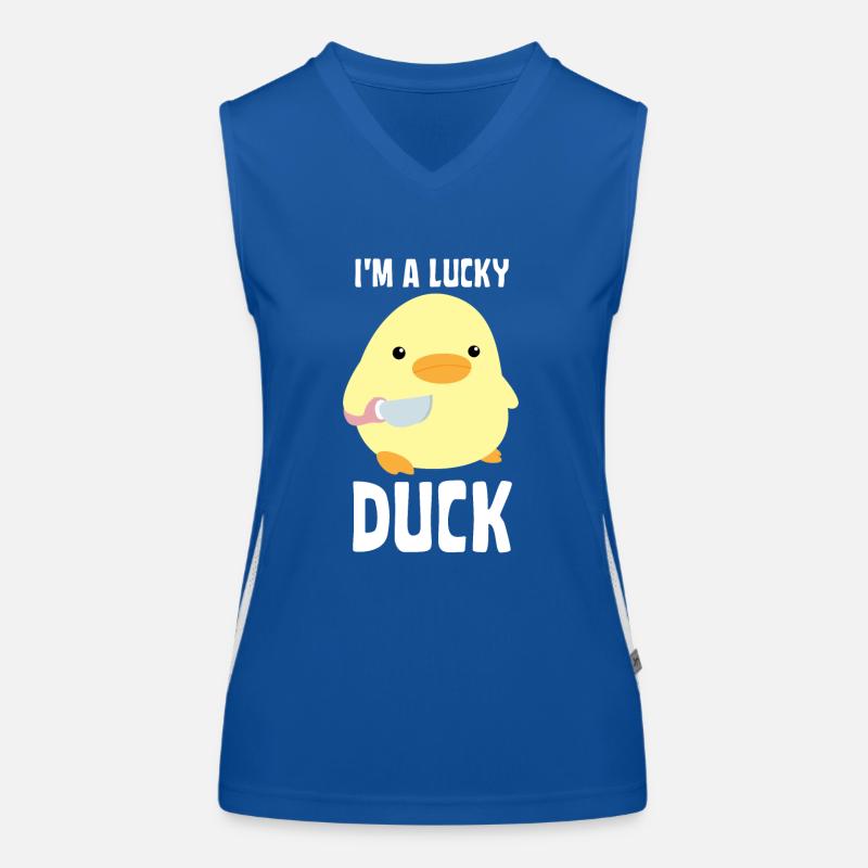 I'm A Lucky Duck - Duck with knife Ente mit Messer Funktionelles Kontrast-Tank Top für Frauen