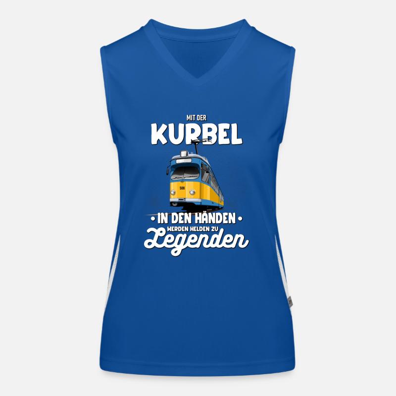 Mit Der Kurbel Helden Legenden GT8 Straßenbahn Funktionelles Kontrast-Tank Top für Frauen
