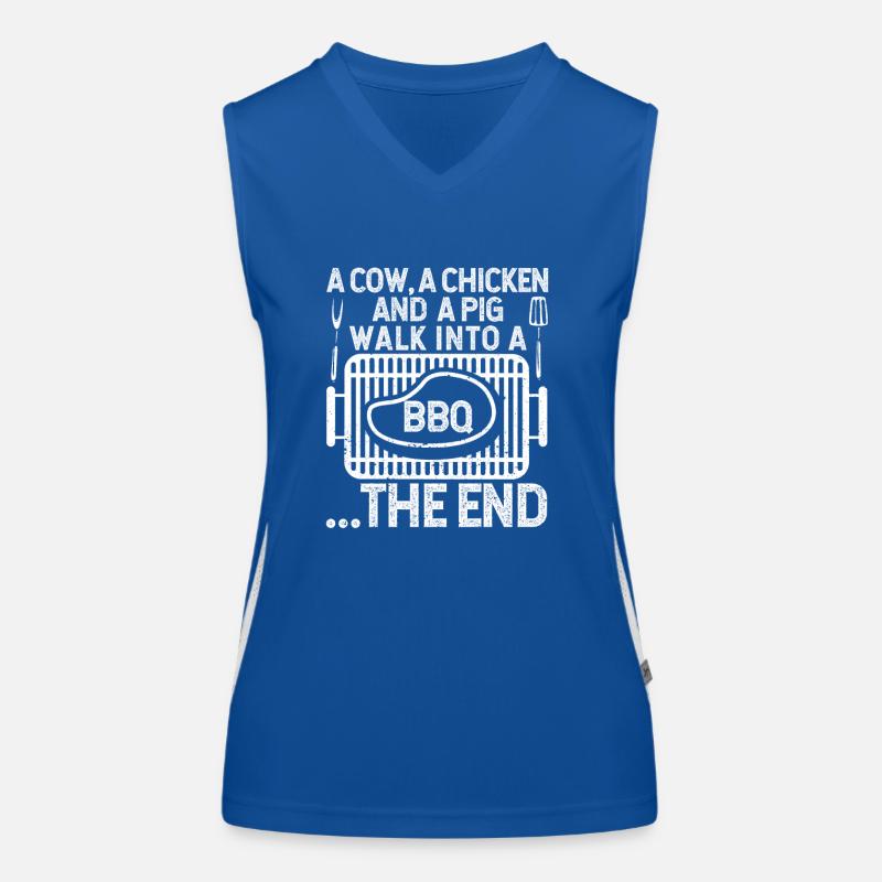 Eine Kuh, ein Huhn und ein Schwein gehen in einen Funktionelles Kontrast-Tank Top für Frauen