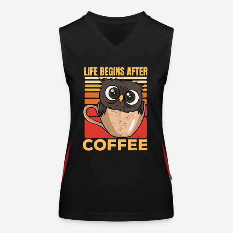 Süße Eule Kaffeeliebhaber Das Leben ist besser nach dem Kaffee Funktionelles Kontrast-Tank Top für Frauen