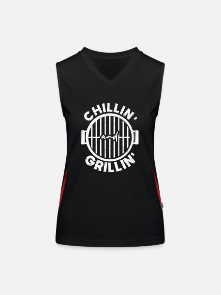 Chillin and Grillin Grill Funny BBQ Smoker - Women's Functional Contrast Tank Top - black/red - Front