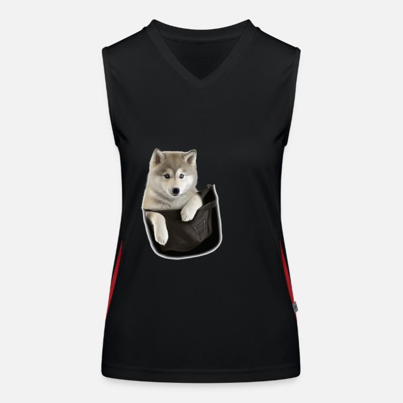 Mignon loup gris dans Pocket Funny Wolves Graphic Débardeur respirant contrasté Femme