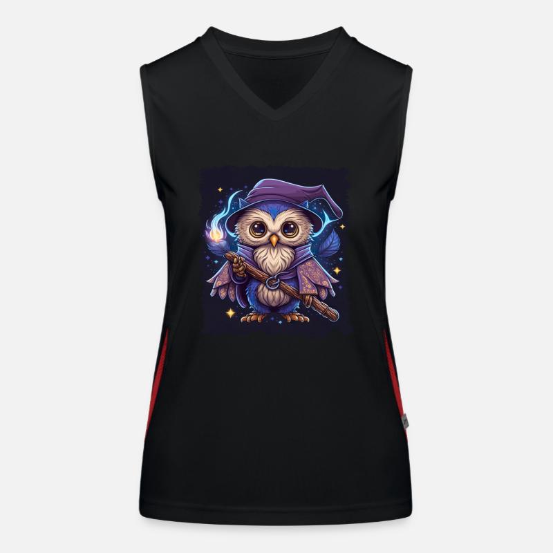 Niedliche Eule als Zauberer für einen Eulen Fans Funktionelles Kontrast-Tank Top für Frauen