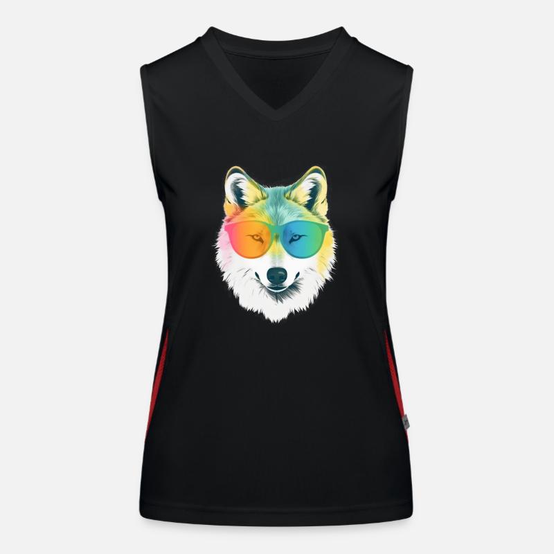 White Wolf Rainbow Sunglass Frame Wolves Graphic Women's Functional Contrast Tank Top