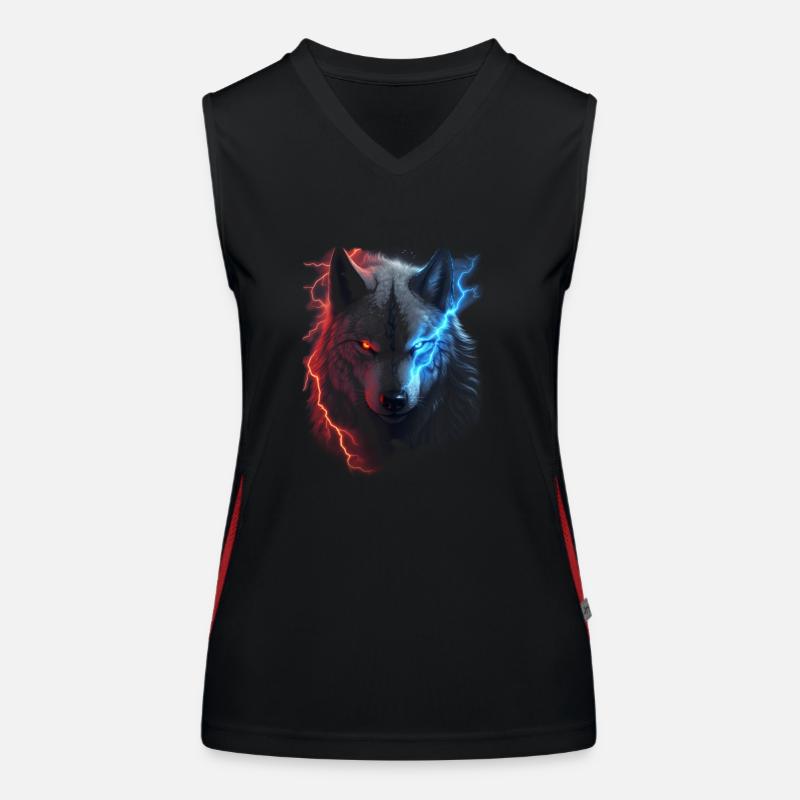 Roter und blauer Blitzwolf Funktionelles Kontrast-Tank Top für Frauen