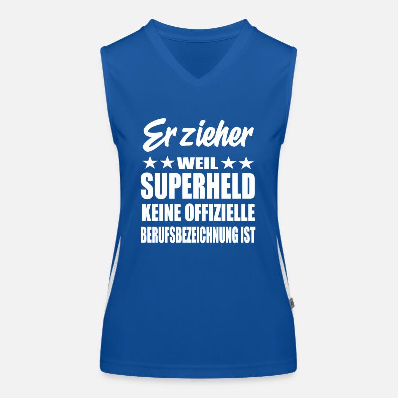 Erzieher Superheld Spruch Funktionelles Kontrast-Tank Top für Frauen
