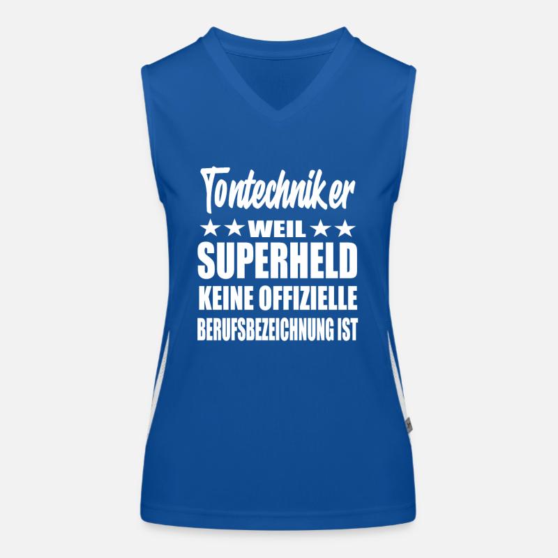 Tontechniker Superheld Spruch Funktionelles Kontrast-Tank Top für Frauen
