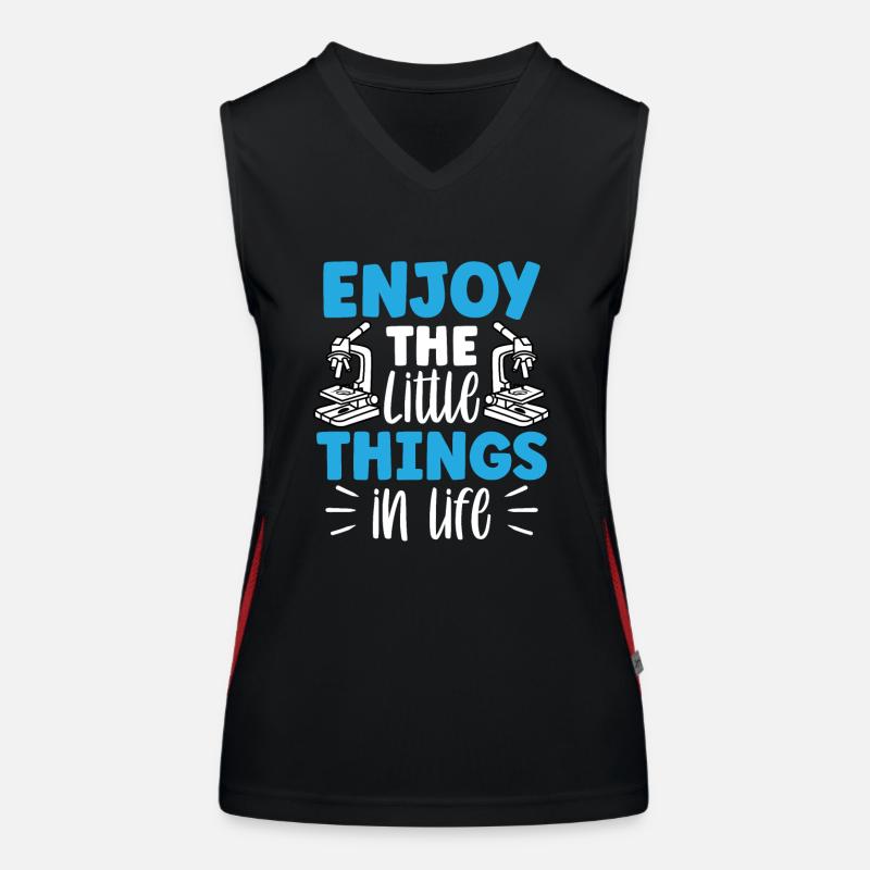 Genieße Die Kleinen Dinge Des Lebens Microskop Funktionelles Kontrast-Tank Top für Frauen